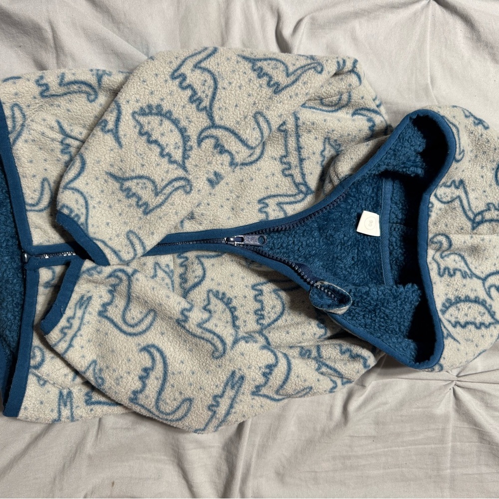 Blue and Cream Dinosaur Print Fleece Jacket